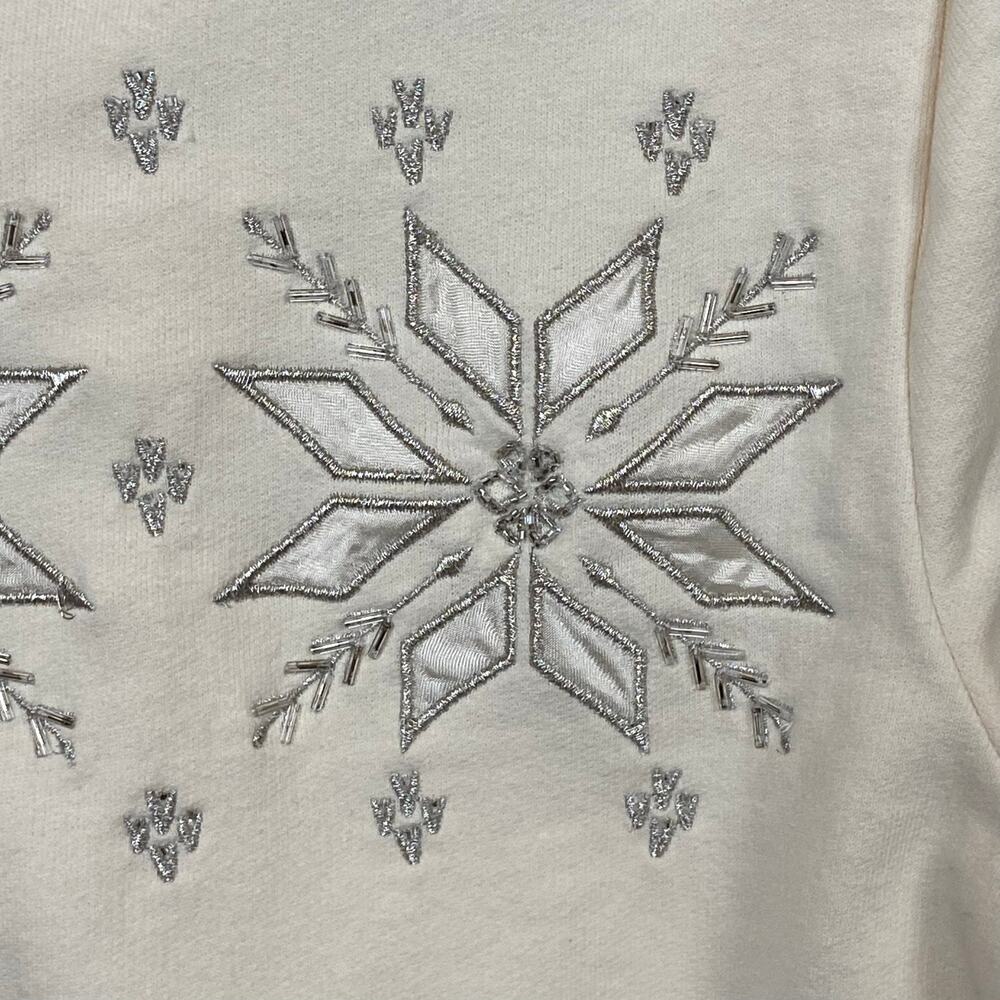 Lauren Ralph Lauren Women's Ivory Snowflake Sparkle Embroidered Hoodie Large - Picture 5 of 10